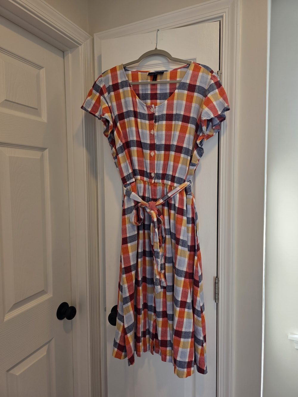 Lane Bryant Plaid Button-Front Midi Dress in Red, Blue, Yellow, Cream